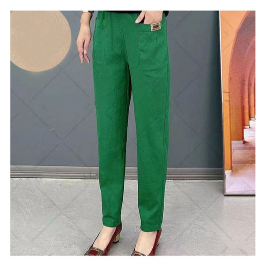 Katoenen broek met rechte pasvorm en elastische taille