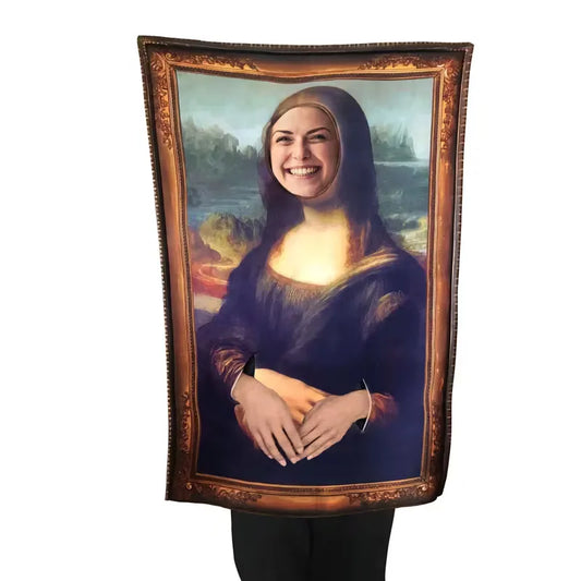 Kostuum met Mona Lisa afbeelding voor feestelijke gelegenheden