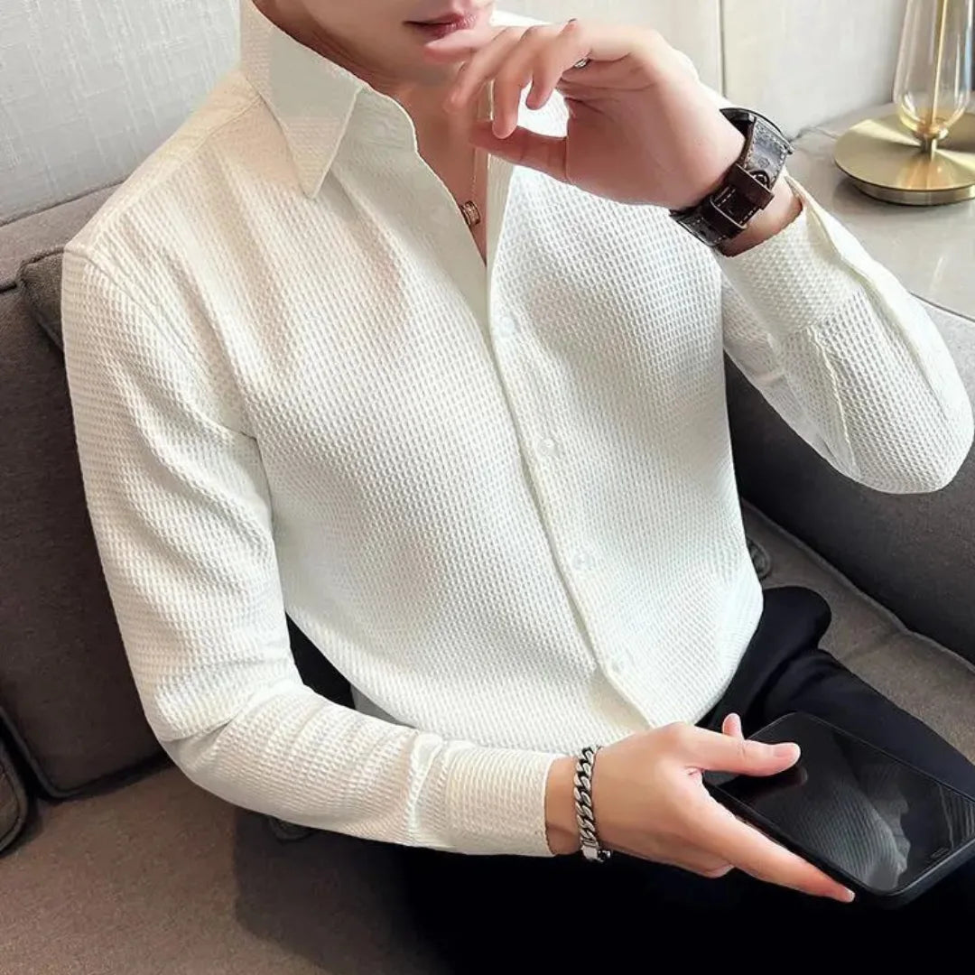 Lang mouw overhemd met knoopsluiting en slim fit