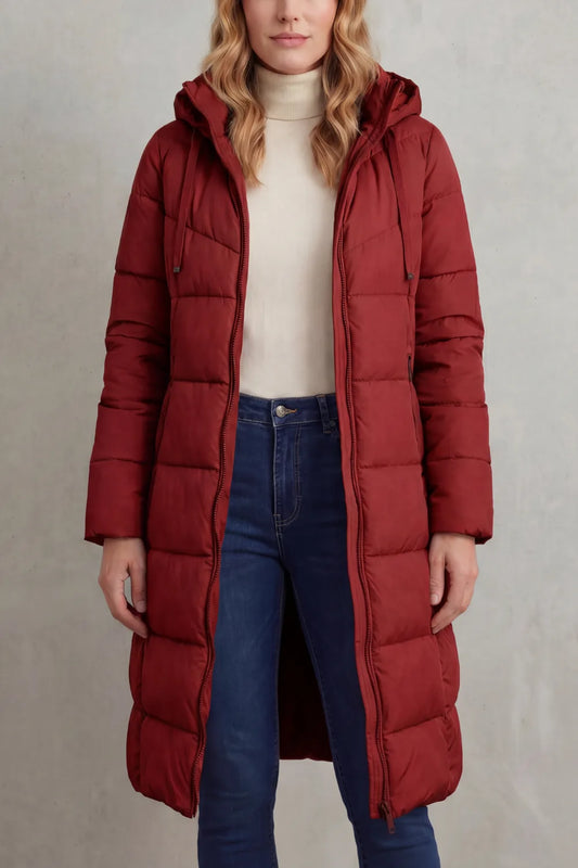 Lange puffer jas met capuchon