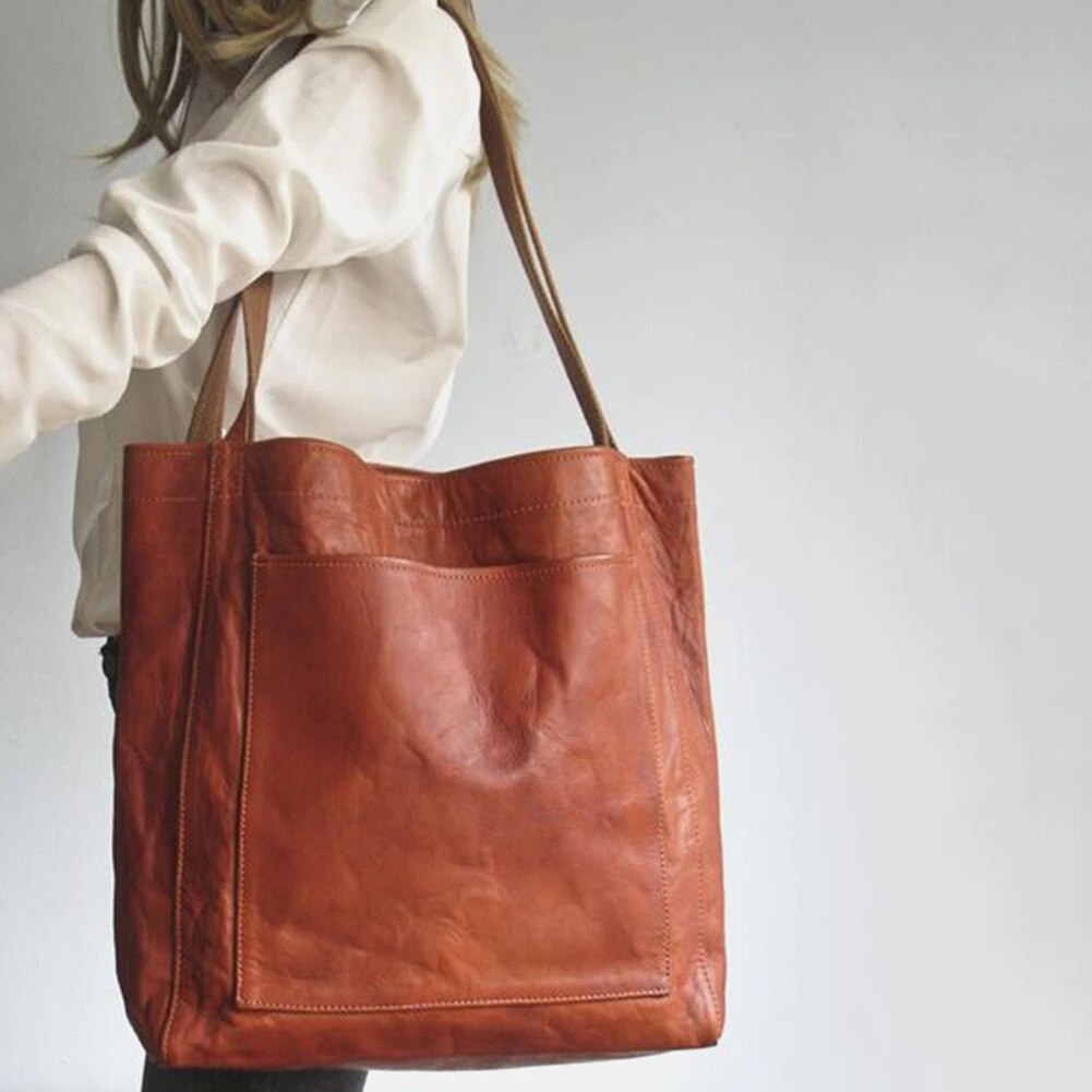 Leren tas met vlekbestendig interieur en binnenvak met rits
