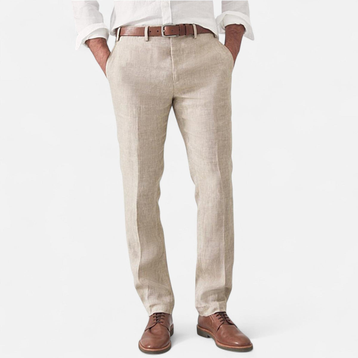 Linnen broek met elastische taille en zijzakken