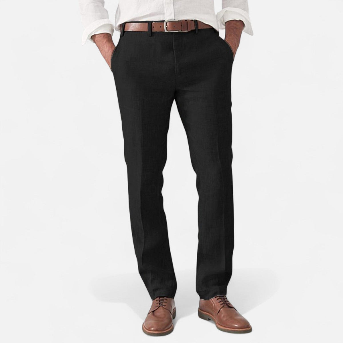 Linnen broek met elastische taille en zijzakken