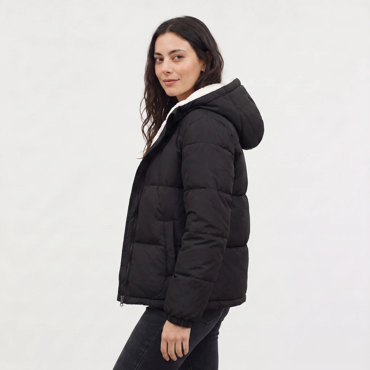 Hooded puffer jacket met fleece voering