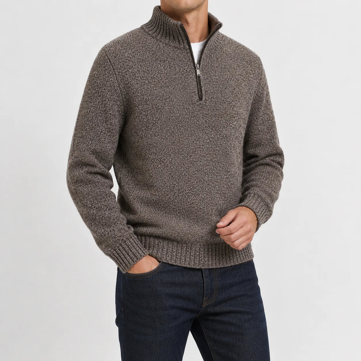 Zip-up trui met mock neckline