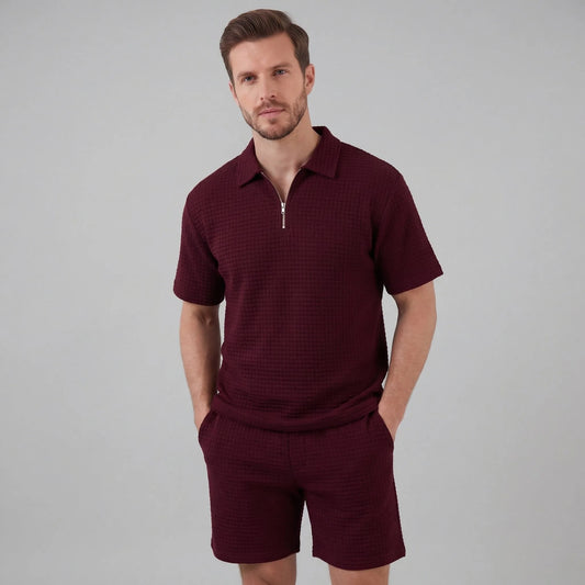 Waffle knit set met korte mouwen