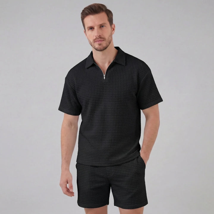 Waffle knit set met korte mouwen