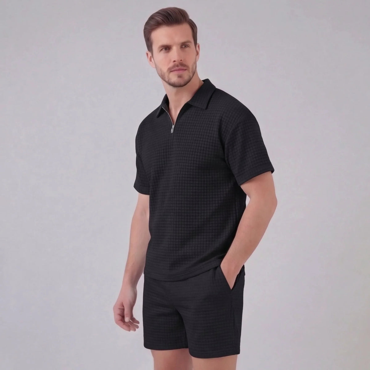 Waffle knit set met korte mouwen