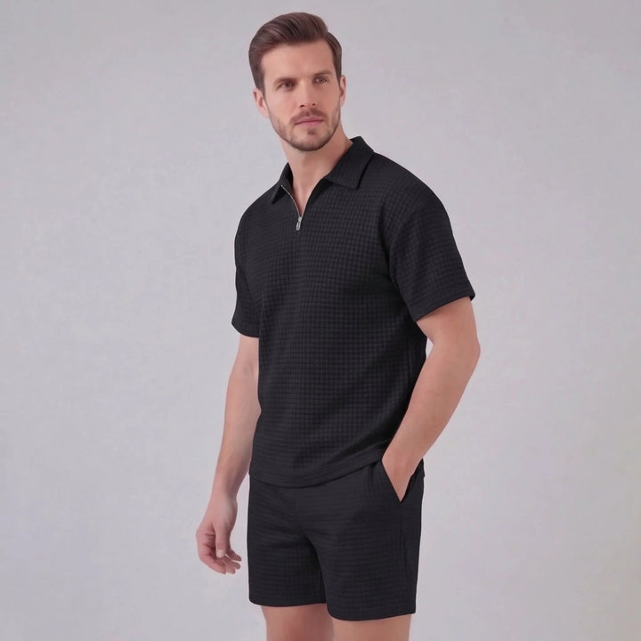 Waffle knit set met korte mouwen