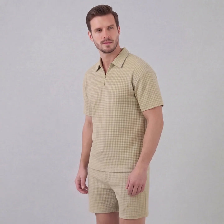 Waffle knit set met korte mouwen