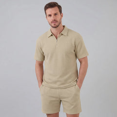 Waffle knit set met korte mouwen