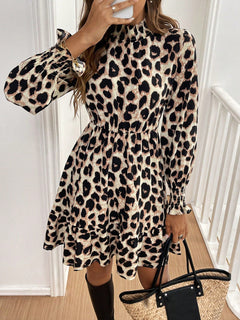 Mini jurk met luipaardprint en lange mouwen