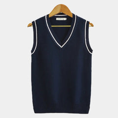 Mouwloos vest met v-hals en kabelpatroon