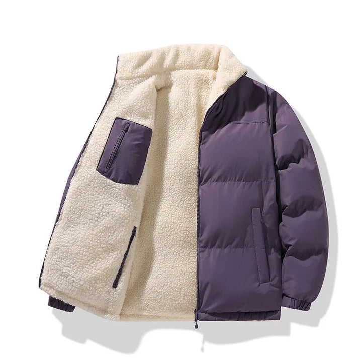 Reversible puffer jacket met sherpa lining