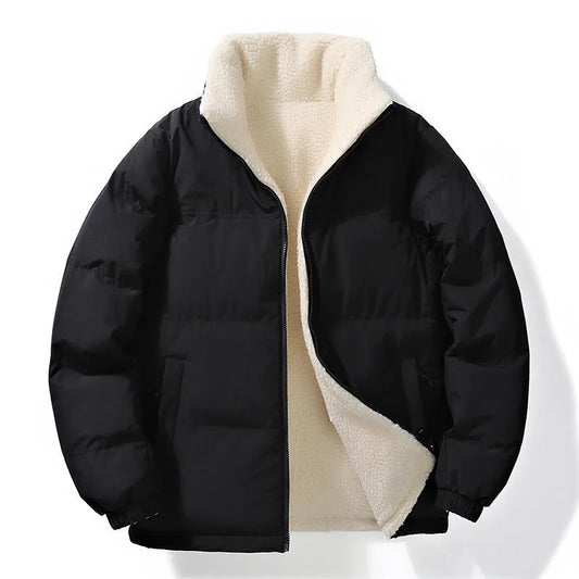 Reversible puffer jacket met sherpa lining