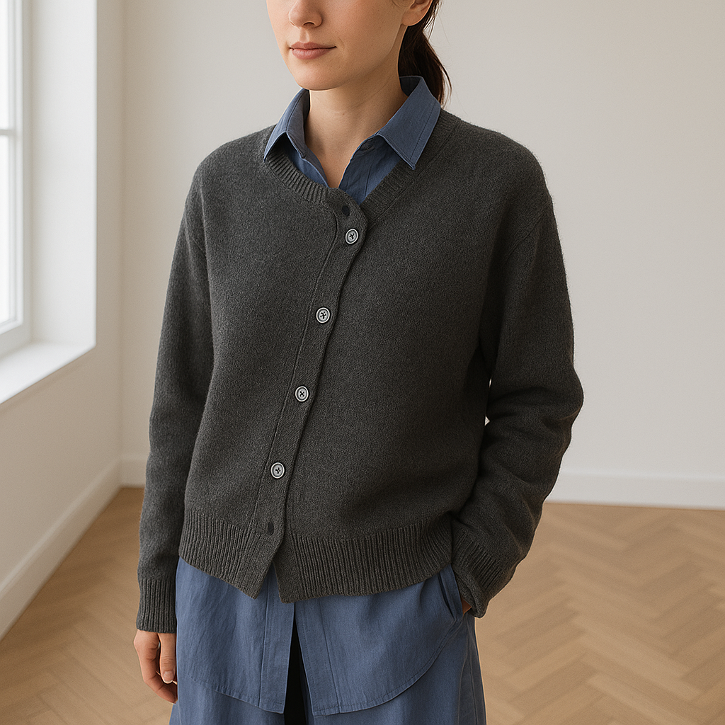 Oversized knoopvest van kasjmier met v-hals
