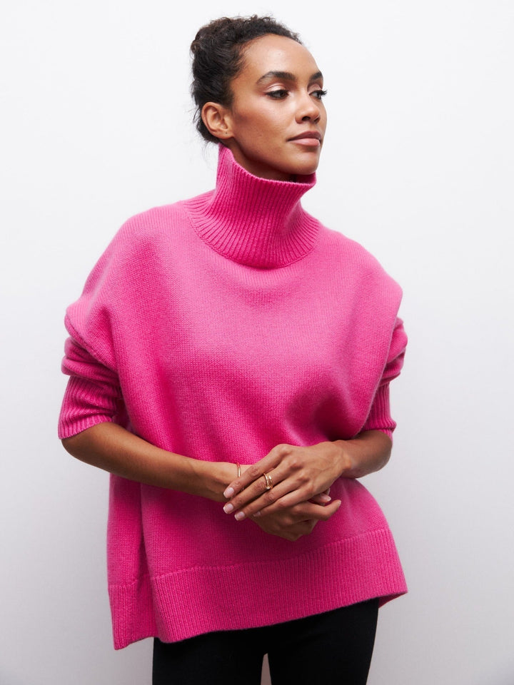 Oversized trui met hoge col en ribgebreide afwerking