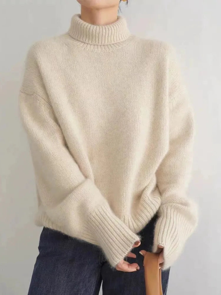 Oversized trui met hoge rolkraag van cashmere