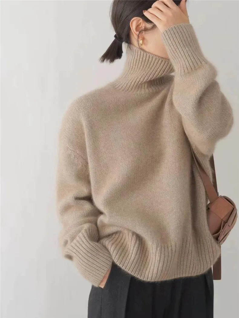Oversized trui met hoge rolkraag van cashmere