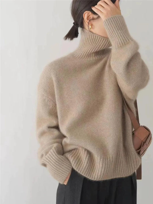 Oversized trui met hoge rolkraag van cashmere