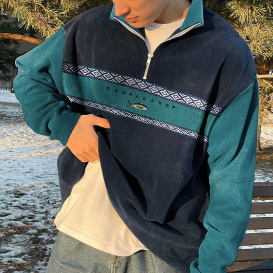 Oversized trui met rits en geometrisch patroon