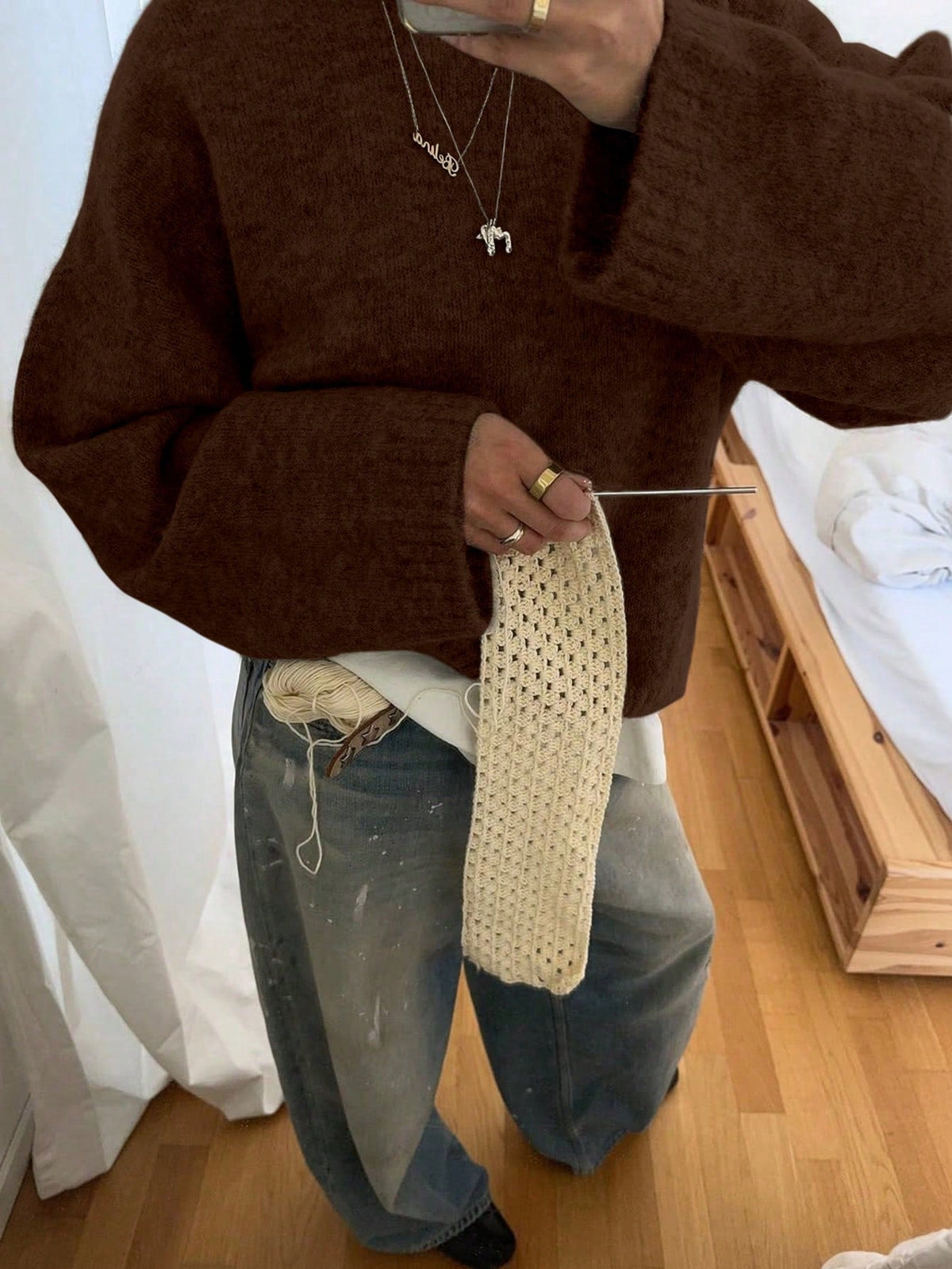 Oversized trui met ronde hals en lange mouwen