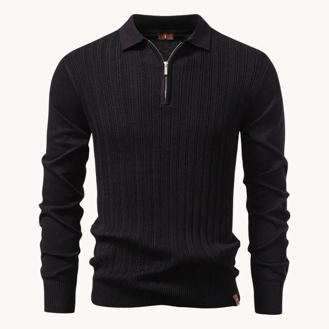 Polo met ribgebreid patroon en korte ritssluiting