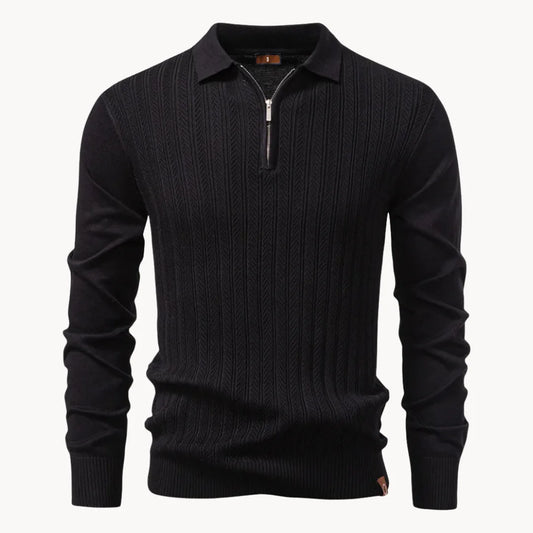 Polo met ribgebreid patroon en korte ritssluiting