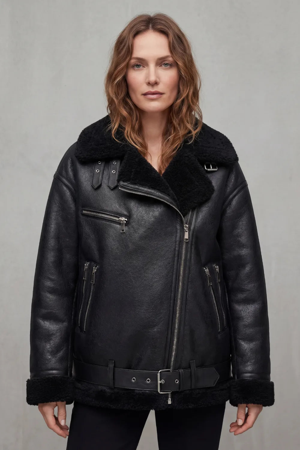 Aviator jas met shearling trim