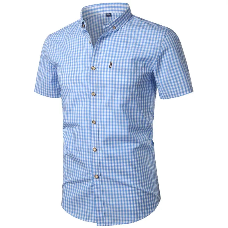 Korte mouw overhemd met blauw checkered patroon