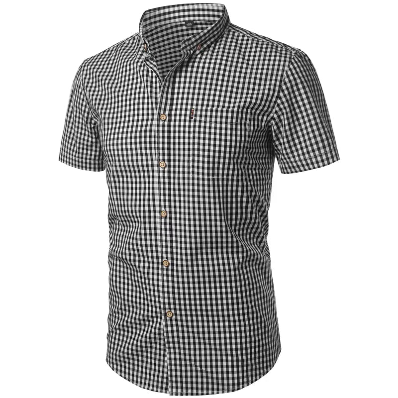 Korte mouw overhemd met blauw checkered patroon