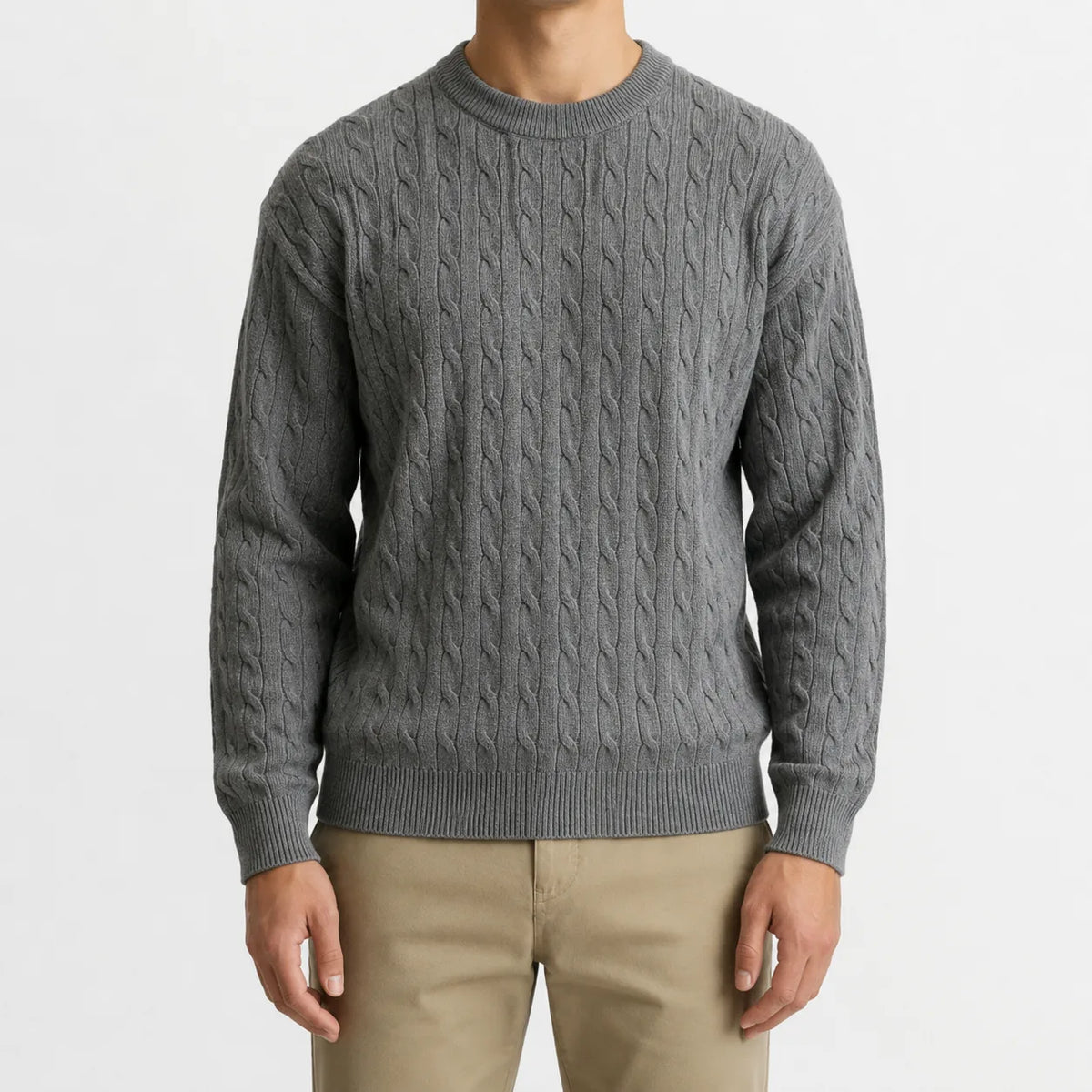 Kabeltrui met crew neckline