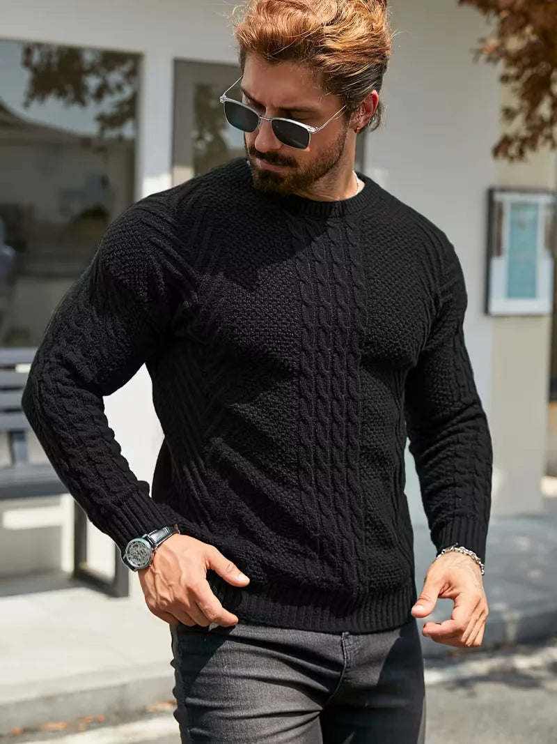 Slim fit crew neck trui met kabelpatroon