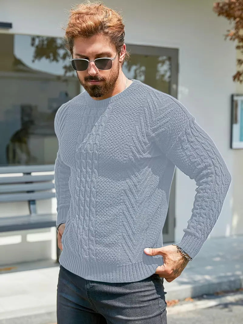 Slim fit crew neck trui met kabelpatroon