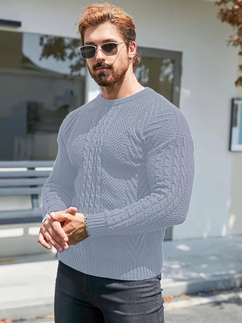 Slim fit crew neck trui met kabelpatroon
