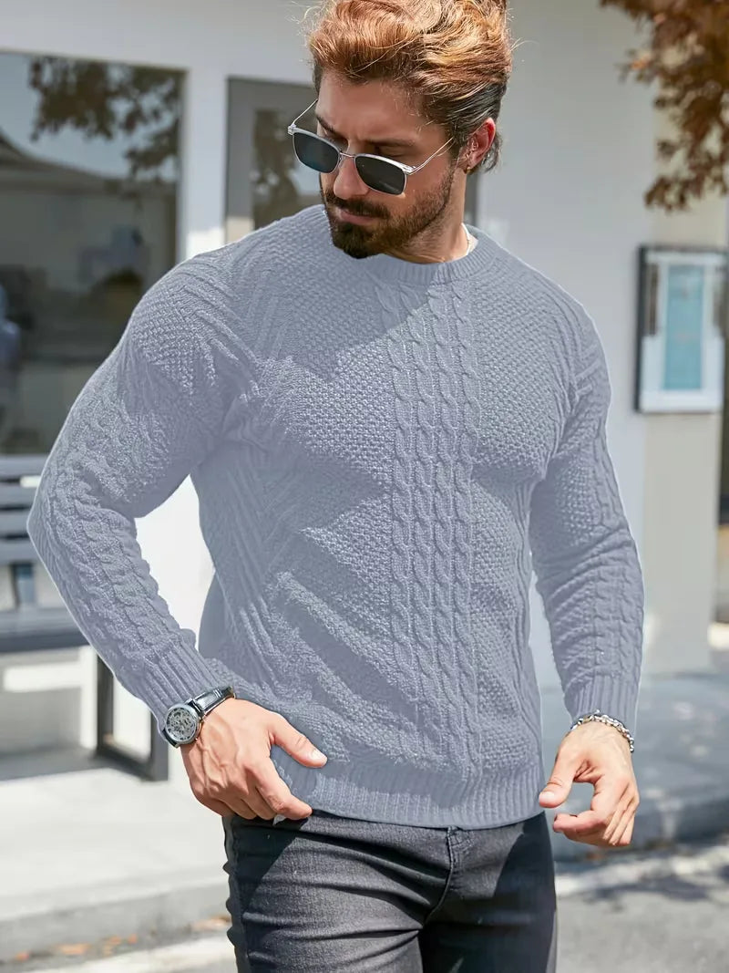 Slim fit crew neck trui met kabelpatroon
