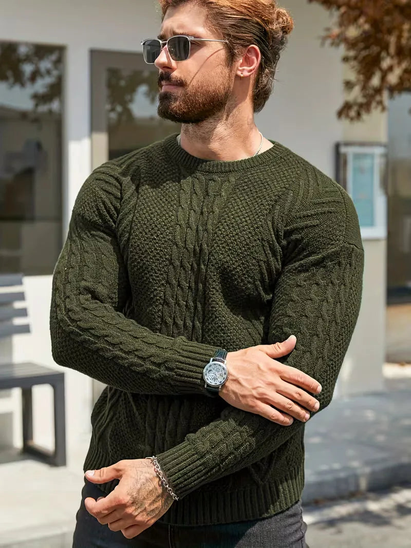 Slim fit crew neck trui met kabelpatroon