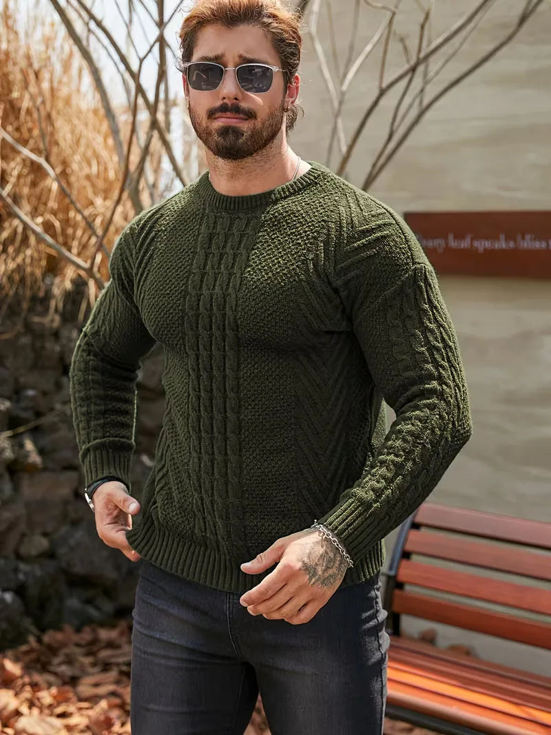 Slim fit crew neck trui met kabelpatroon