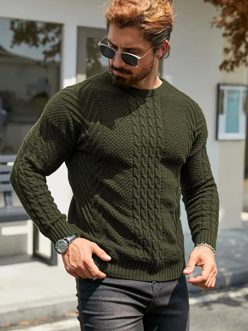 Slim fit crew neck trui met kabelpatroon