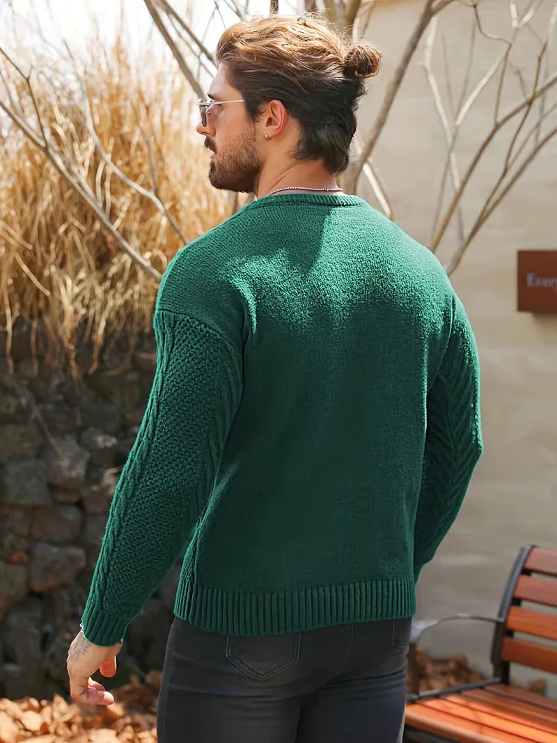 Slim fit crew neck trui met kabelpatroon