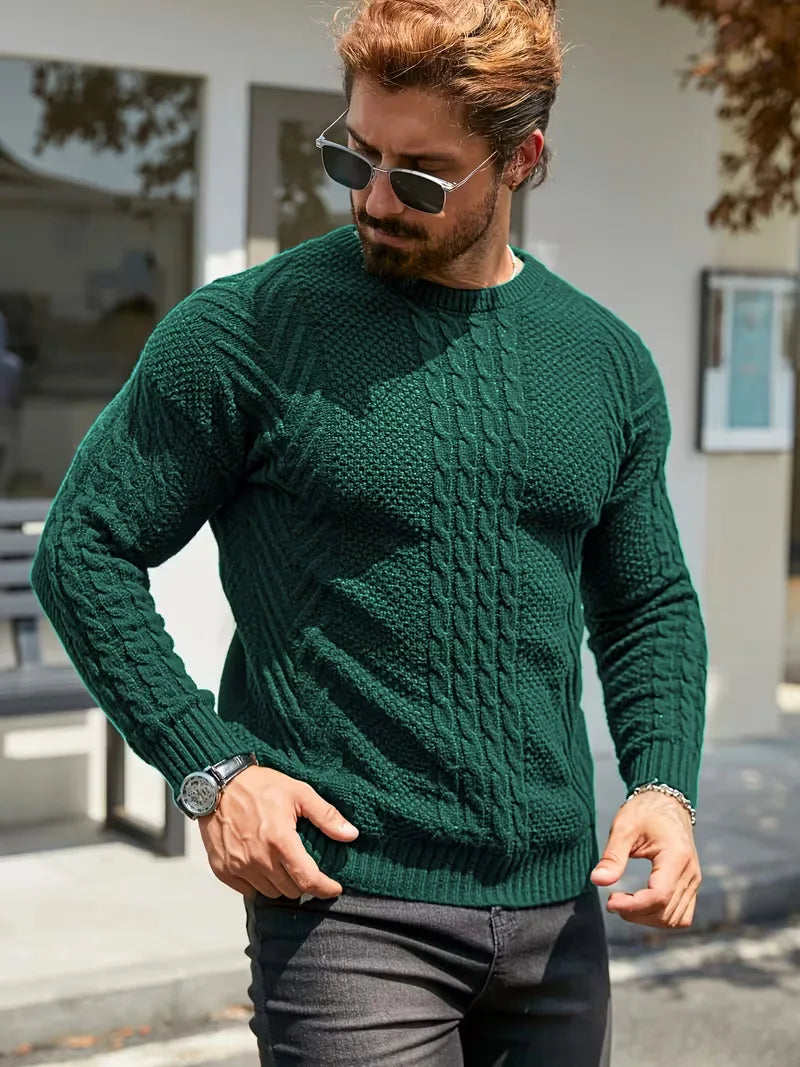 Slim fit crew neck trui met kabelpatroon