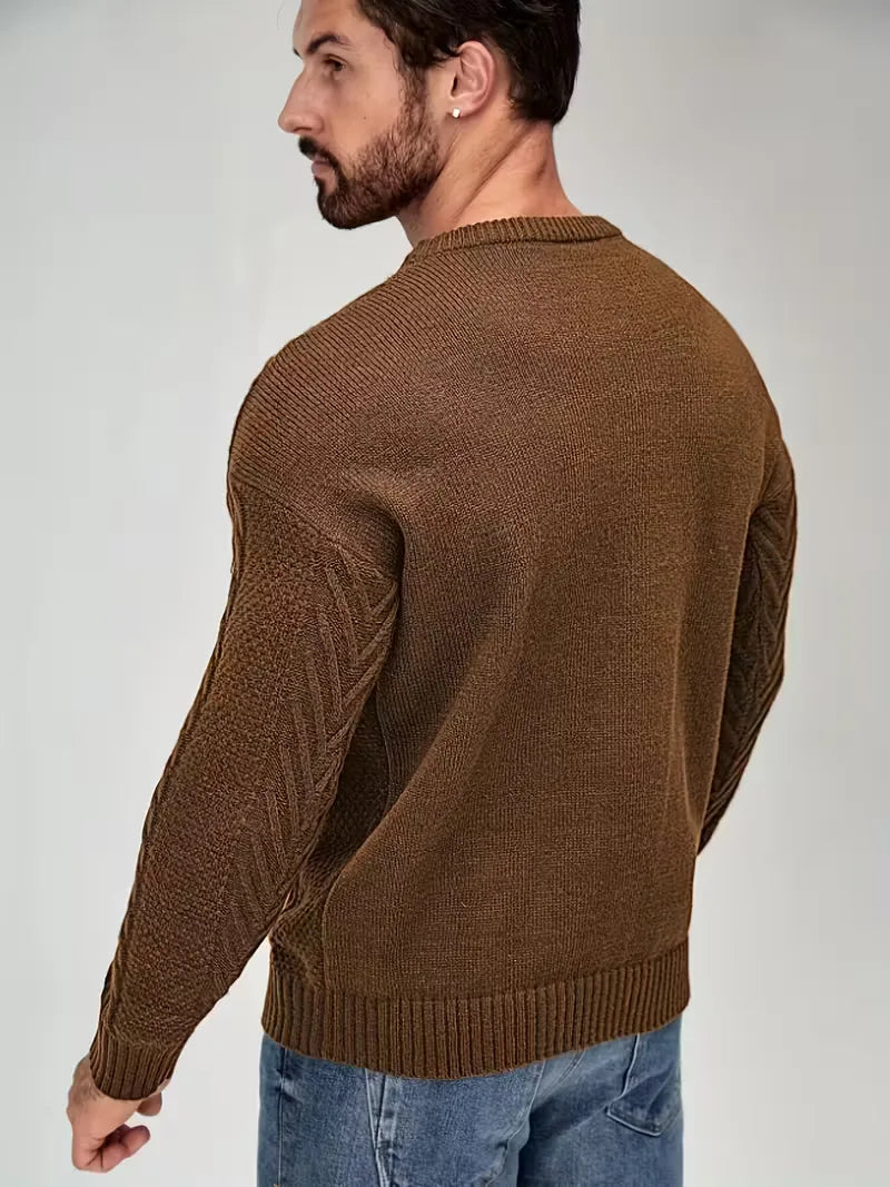 Slim fit crew neck trui met kabelpatroon