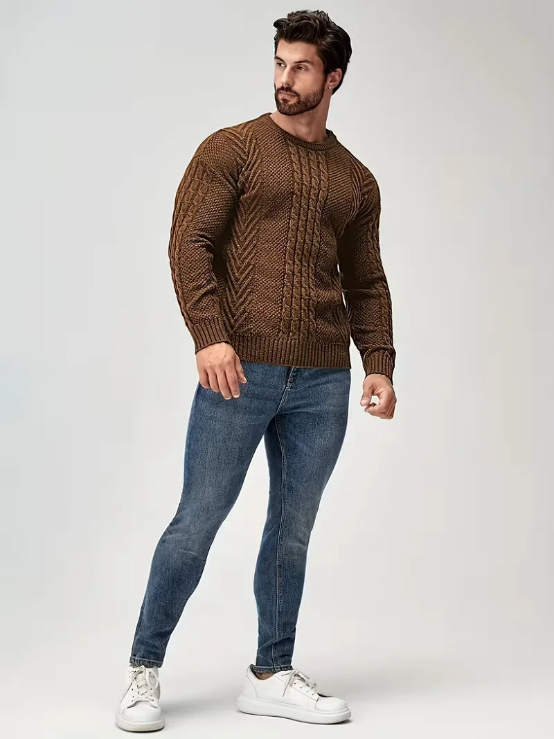 Slim fit crew neck trui met kabelpatroon