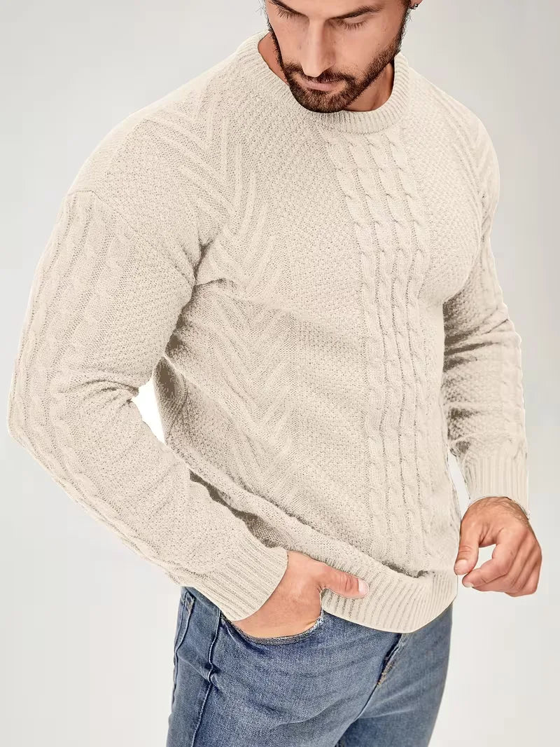 Slim fit crew neck trui met kabelpatroon