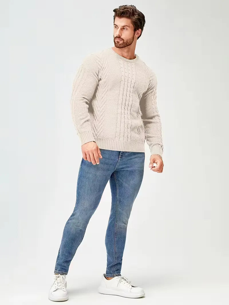 Slim fit crew neck trui met kabelpatroon