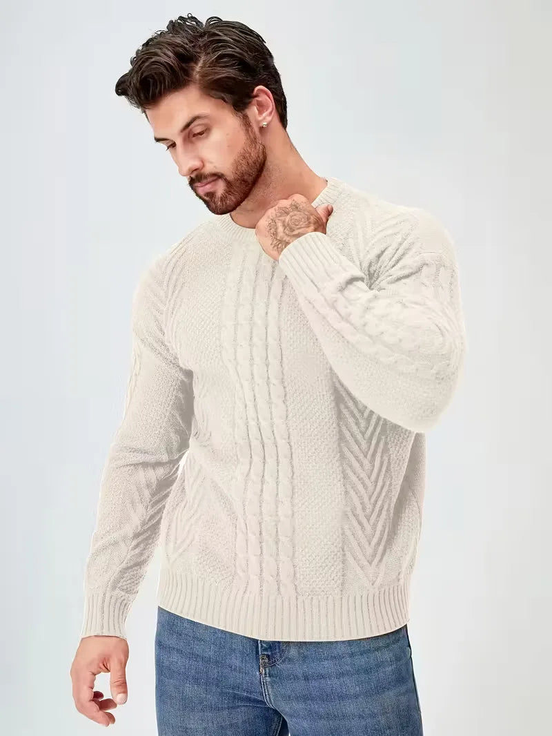 Slim fit crew neck trui met kabelpatroon