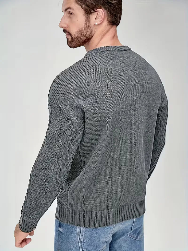Slim fit crew neck trui met kabelpatroon