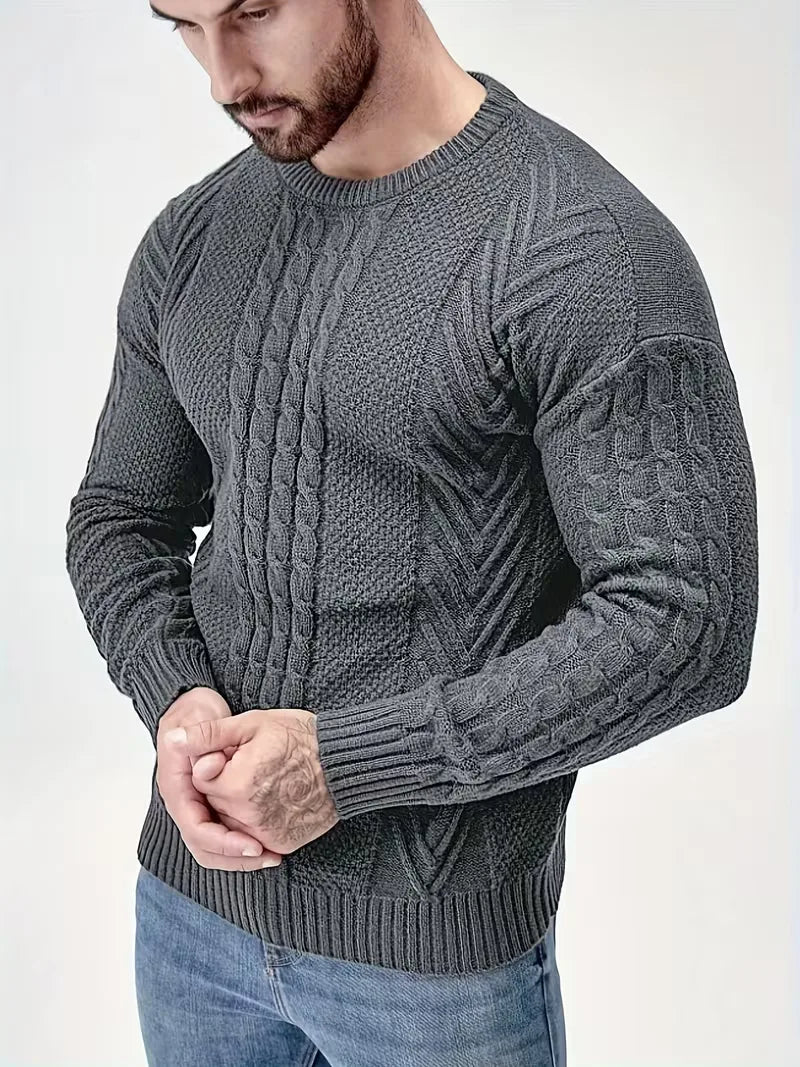 Slim fit crew neck trui met kabelpatroon