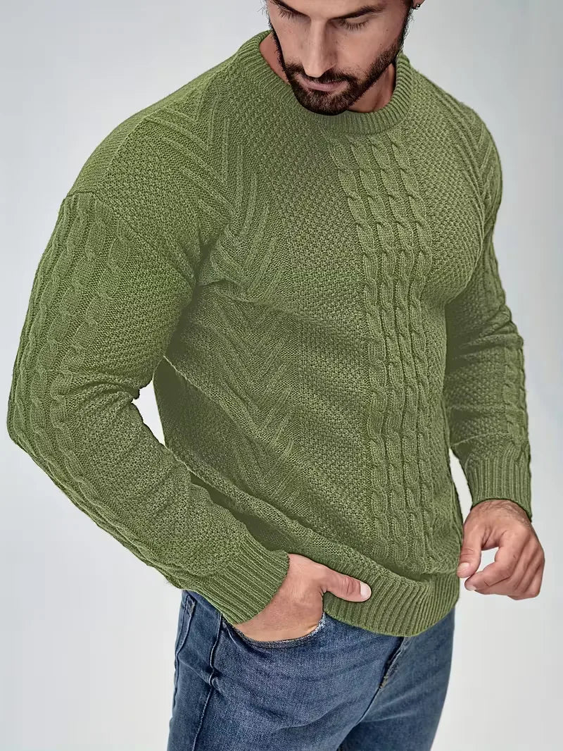 Slim fit crew neck trui met kabelpatroon