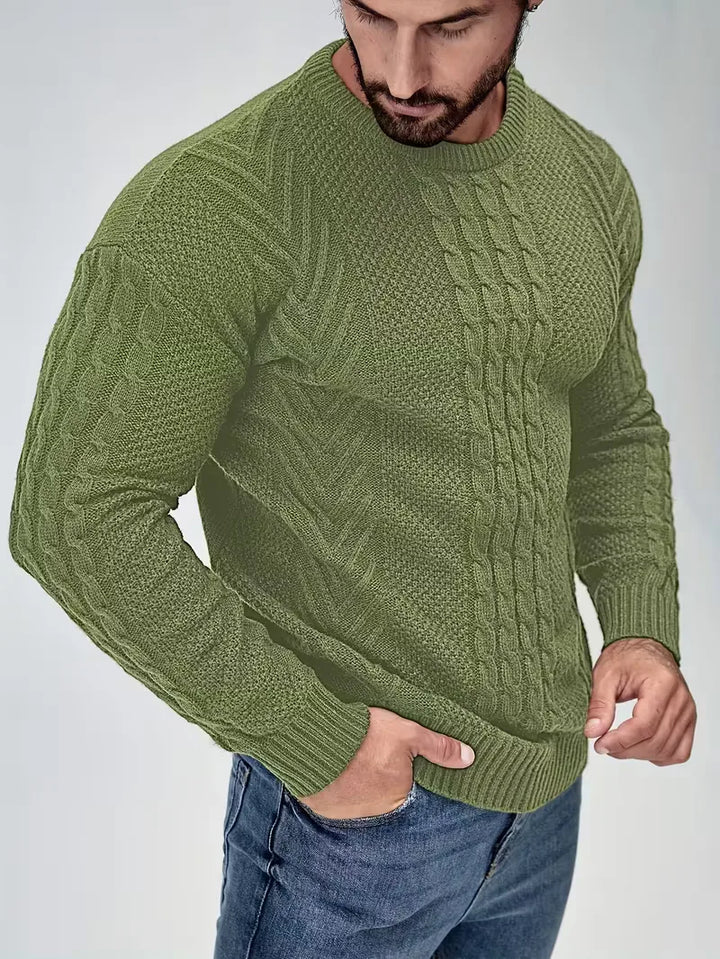 Slim fit crew neck trui met kabelpatroon